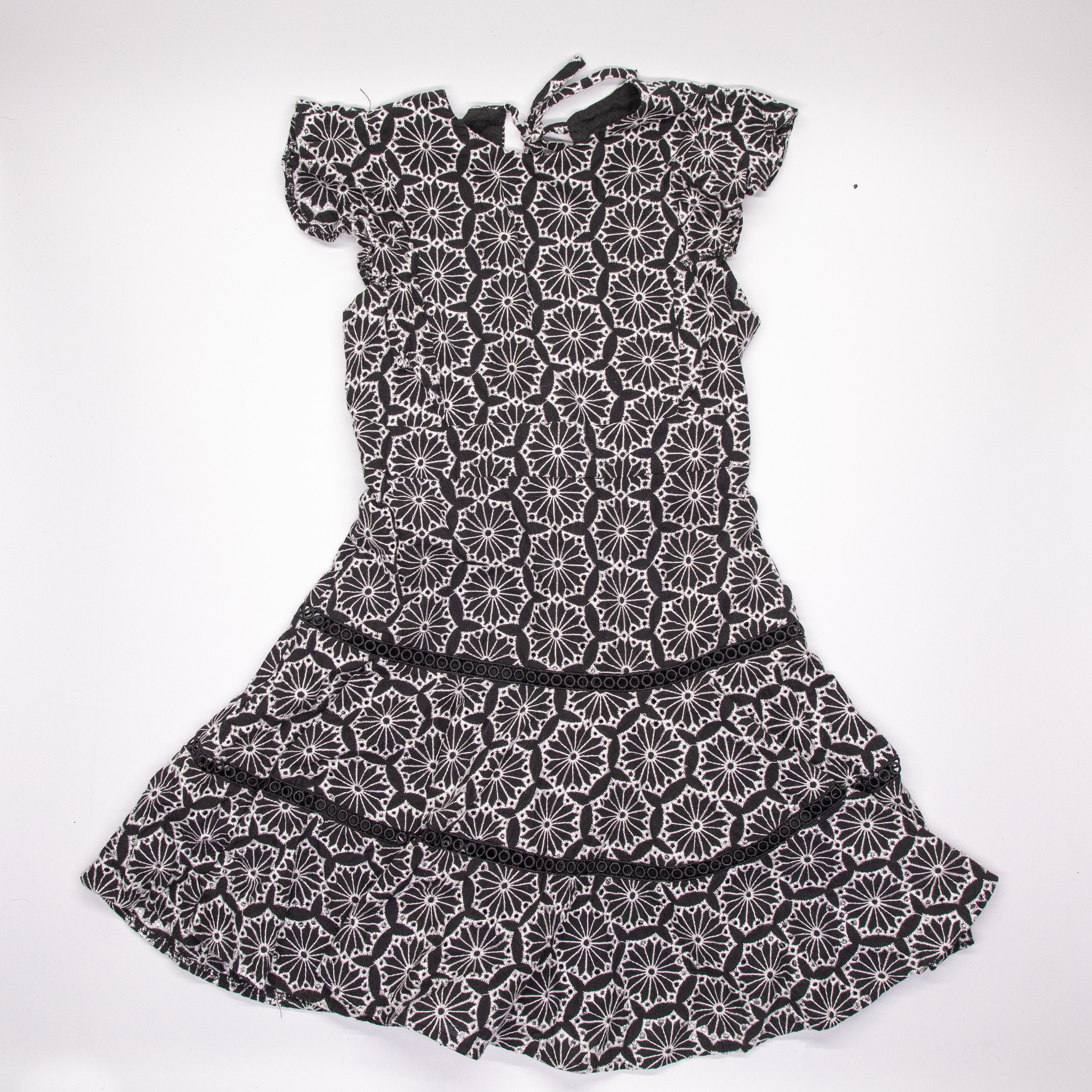 Bardot Junior Black & White Ruffle Sleeve Dress with Tie Back
