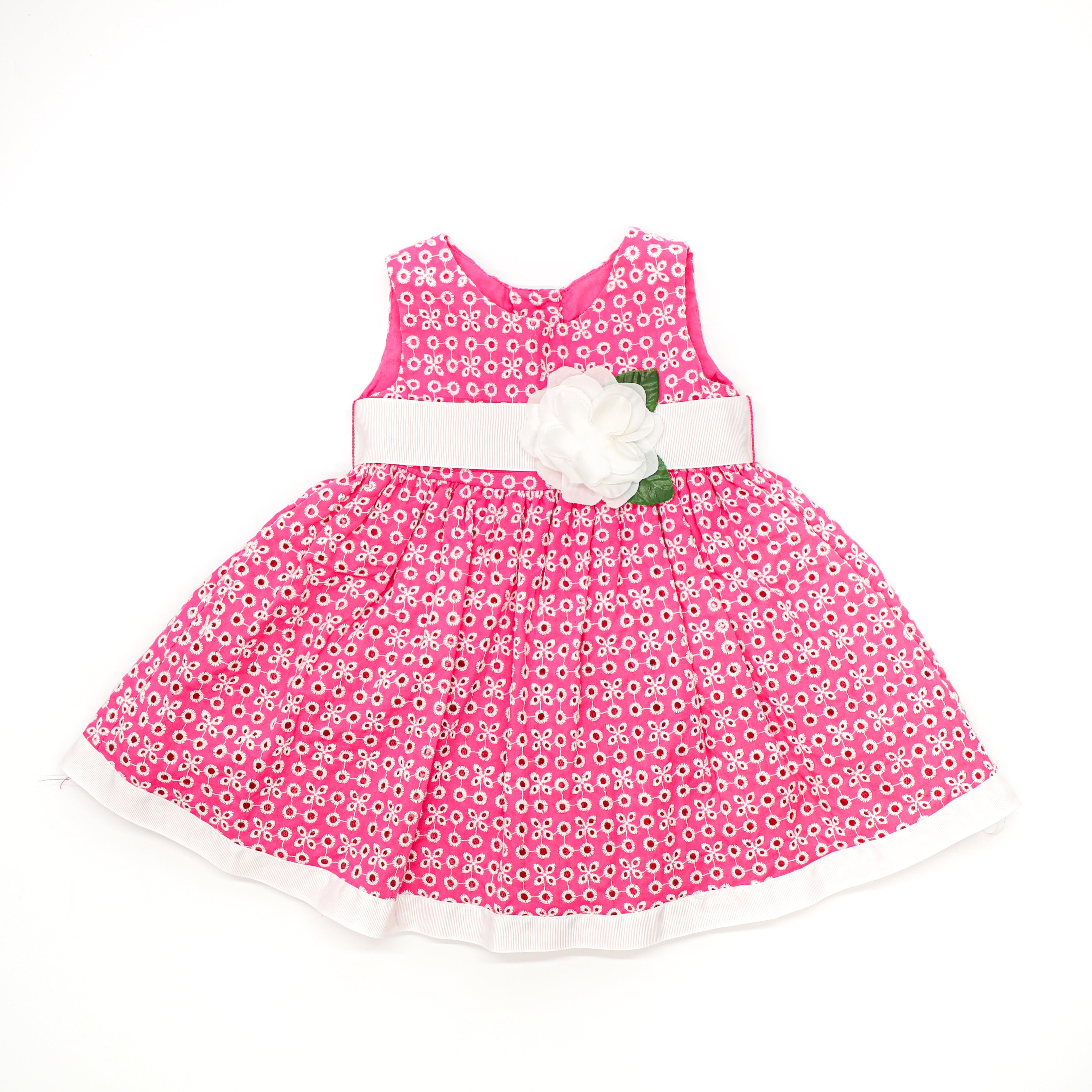 Pink Eyelet Lace Dress with Flower Sash