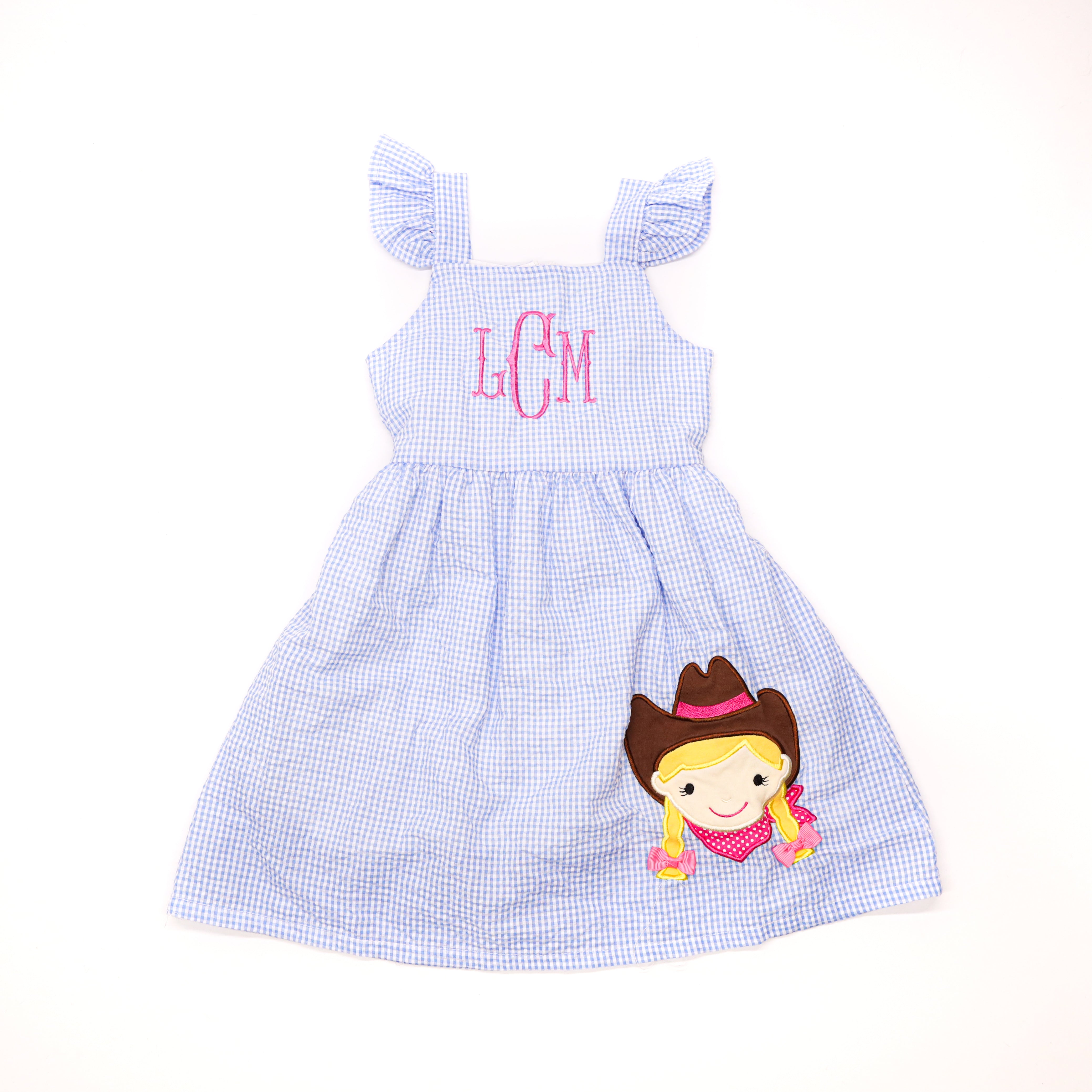 Blue Gingham Dress with Cowgirl