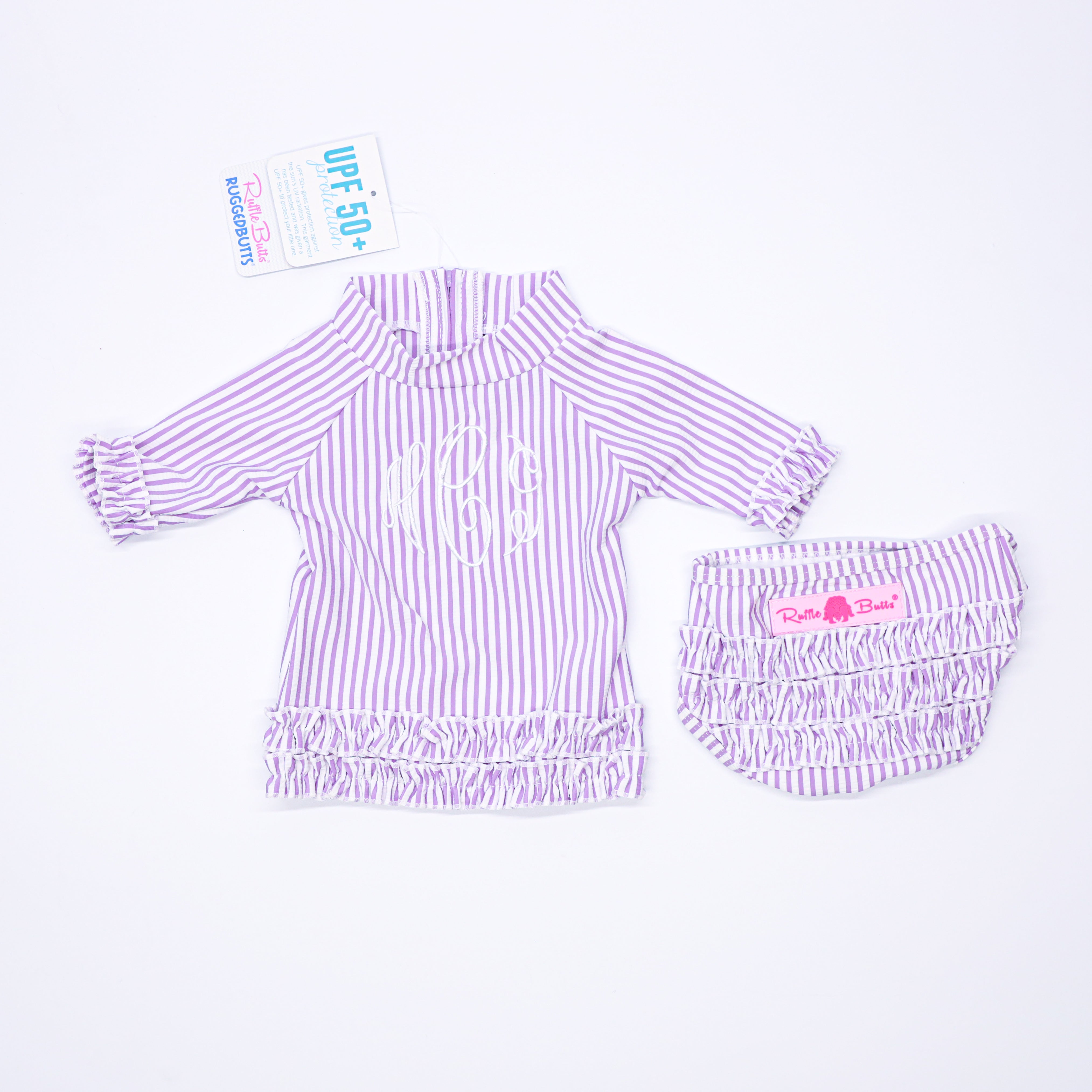 Ruffle Butts Lilac Seersucker Rashguardh Bikini