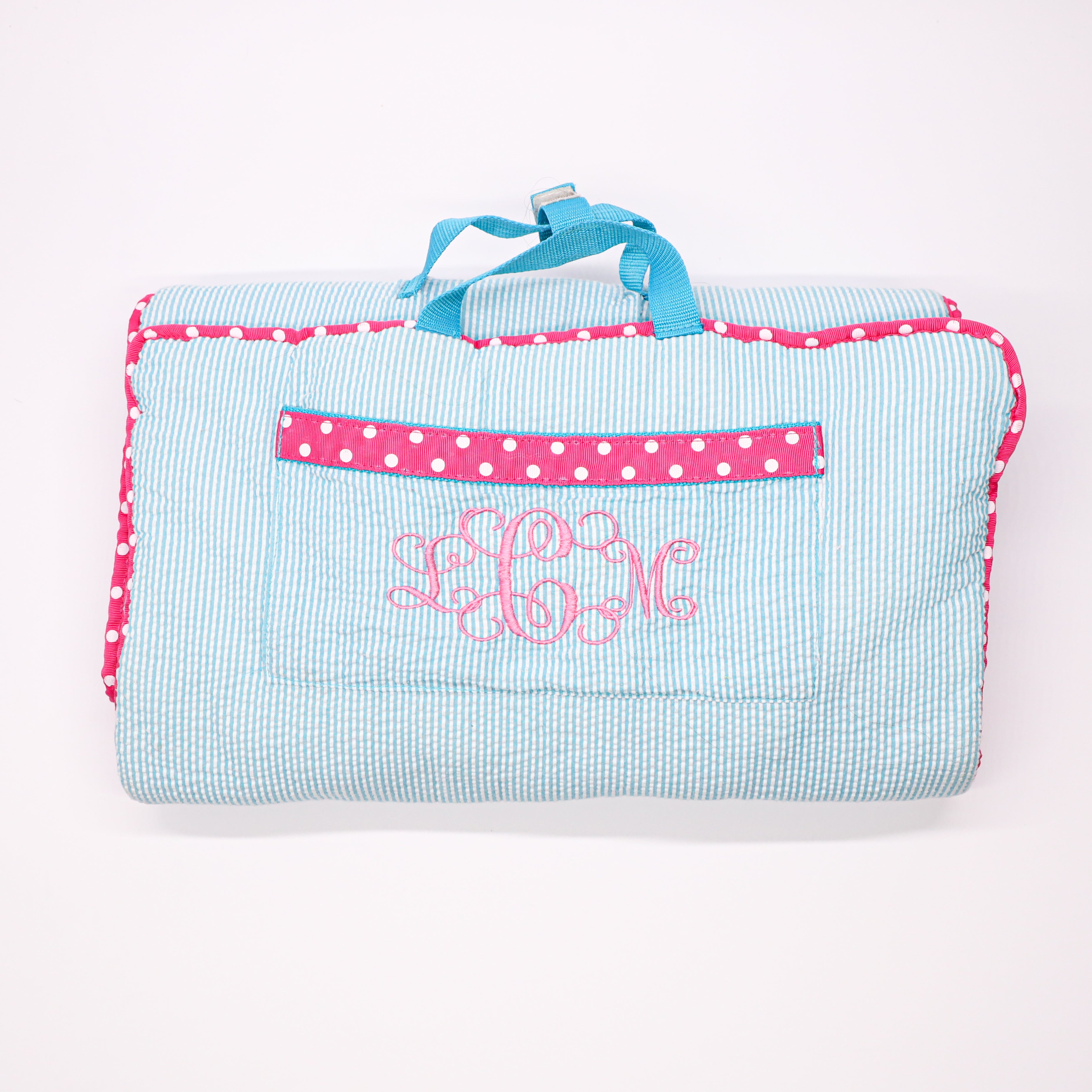 Mint Nap Mat in Aqua Seersucker