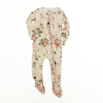 Posh Peanut Vintage Pink Rose Footie Ruffled Zippered One Piece