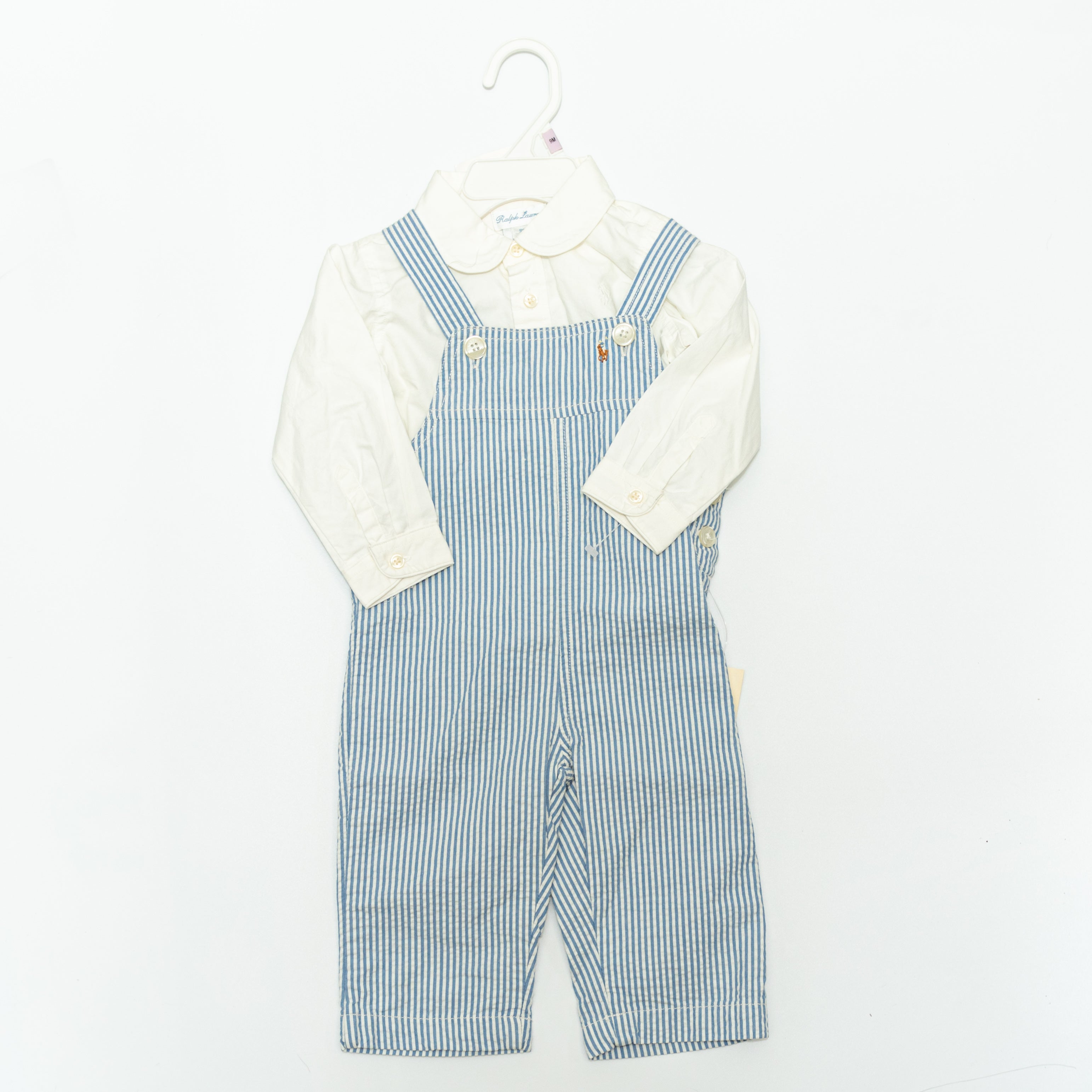 Ralph Lauren Seersucker Overalls Set