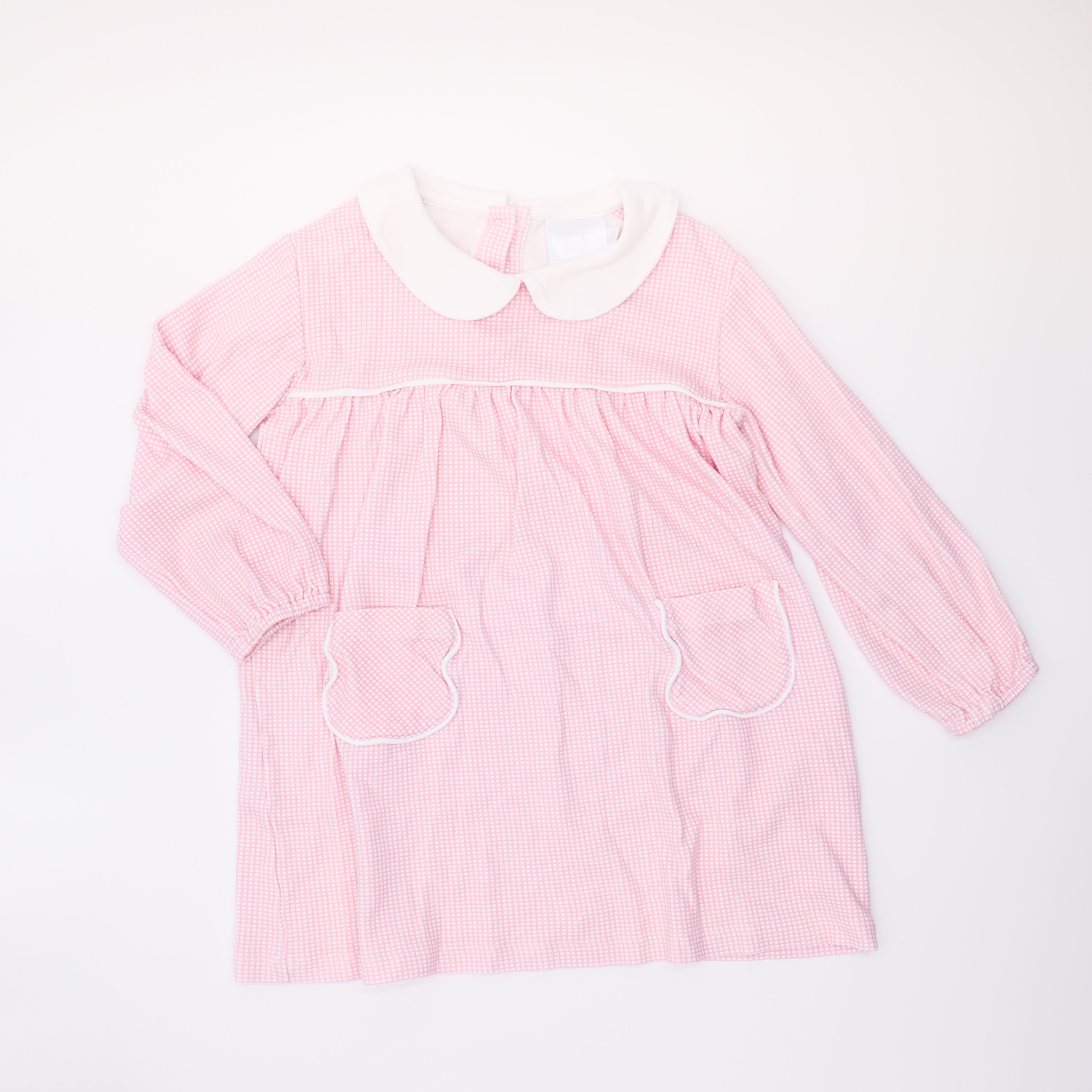 Little English Pink Windowpane Long Sleeve Dress