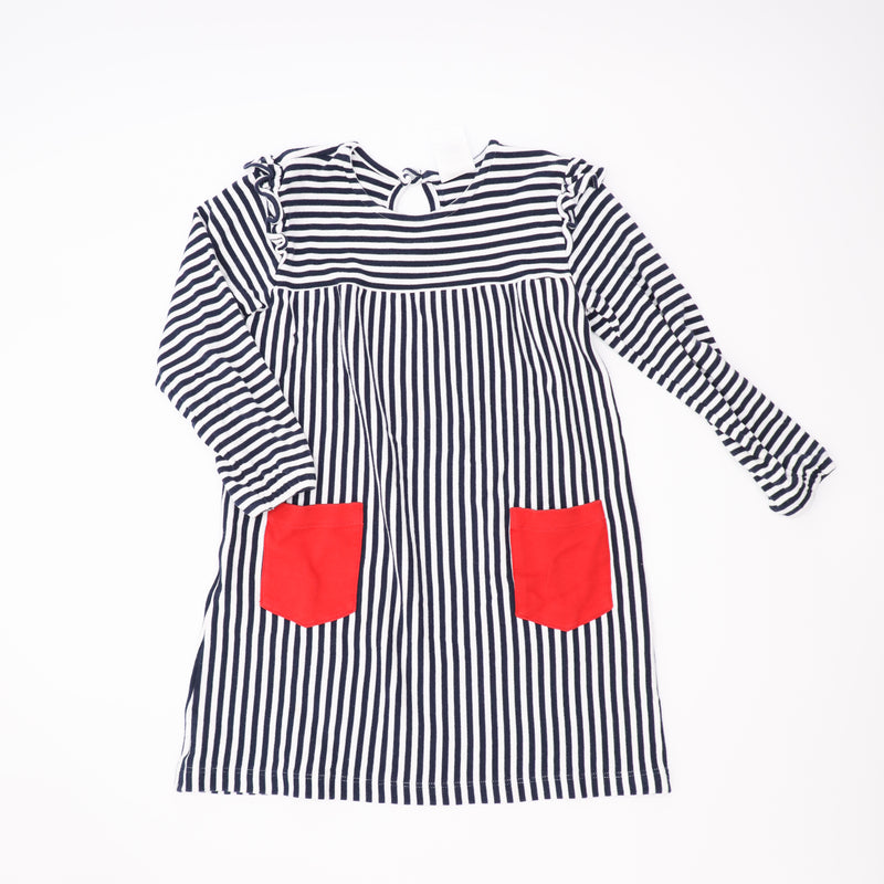 Bella Bliss Navy Stripe Dress with Red Pockets