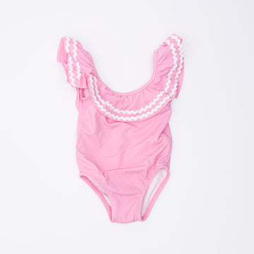 Janie and Jack Pink Swimsuit with Ric Rac Trim