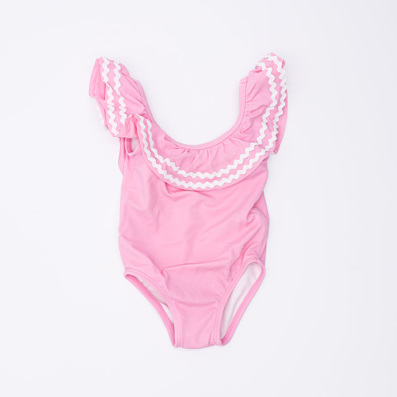 Janie and Jack Pink Swimsuit with Ric Rac Trim