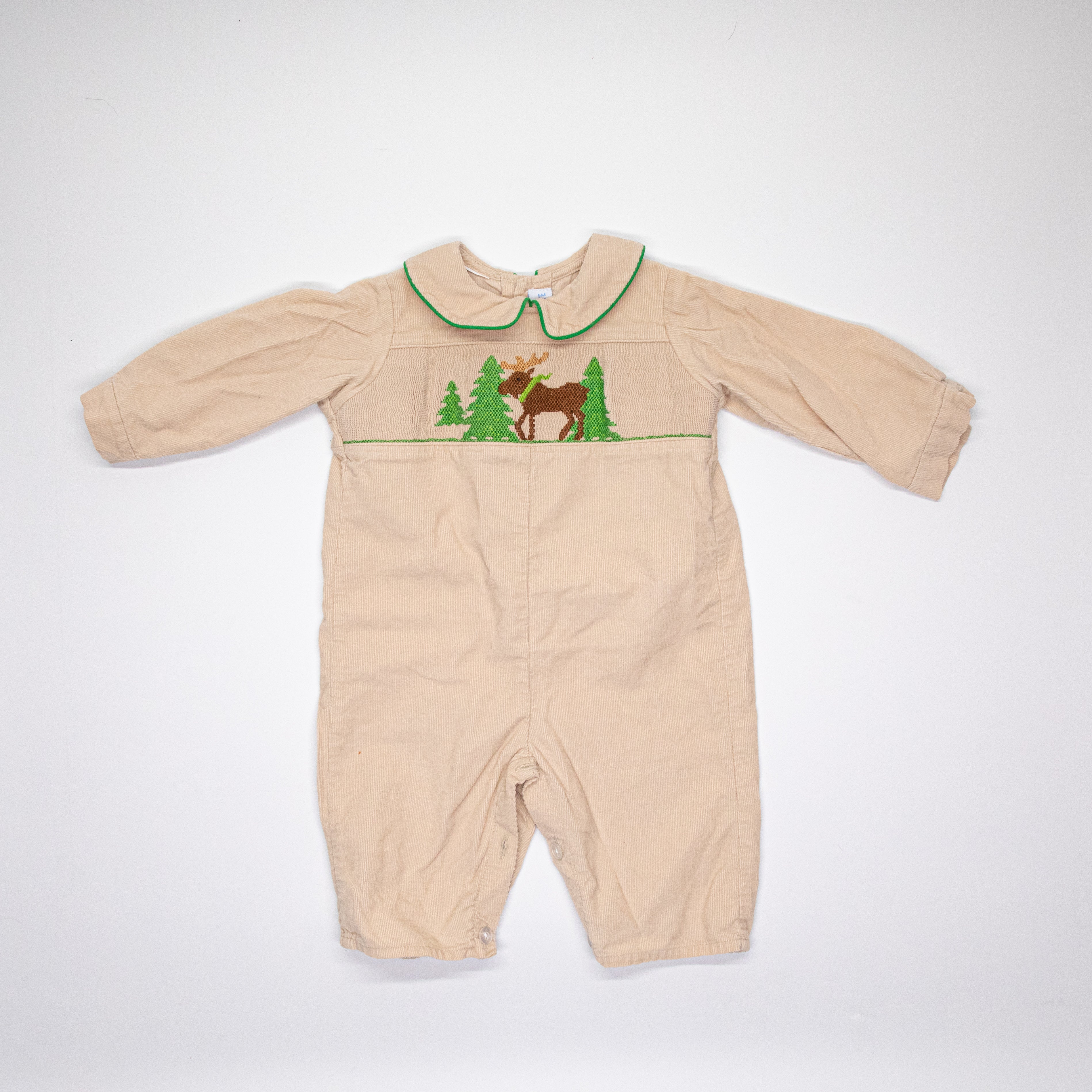 Khaki Corduroy Jon Jon With Smocked Moose