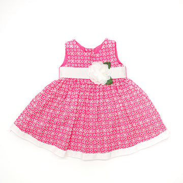 Pink Eyelet Lace Dress with Flower Sash