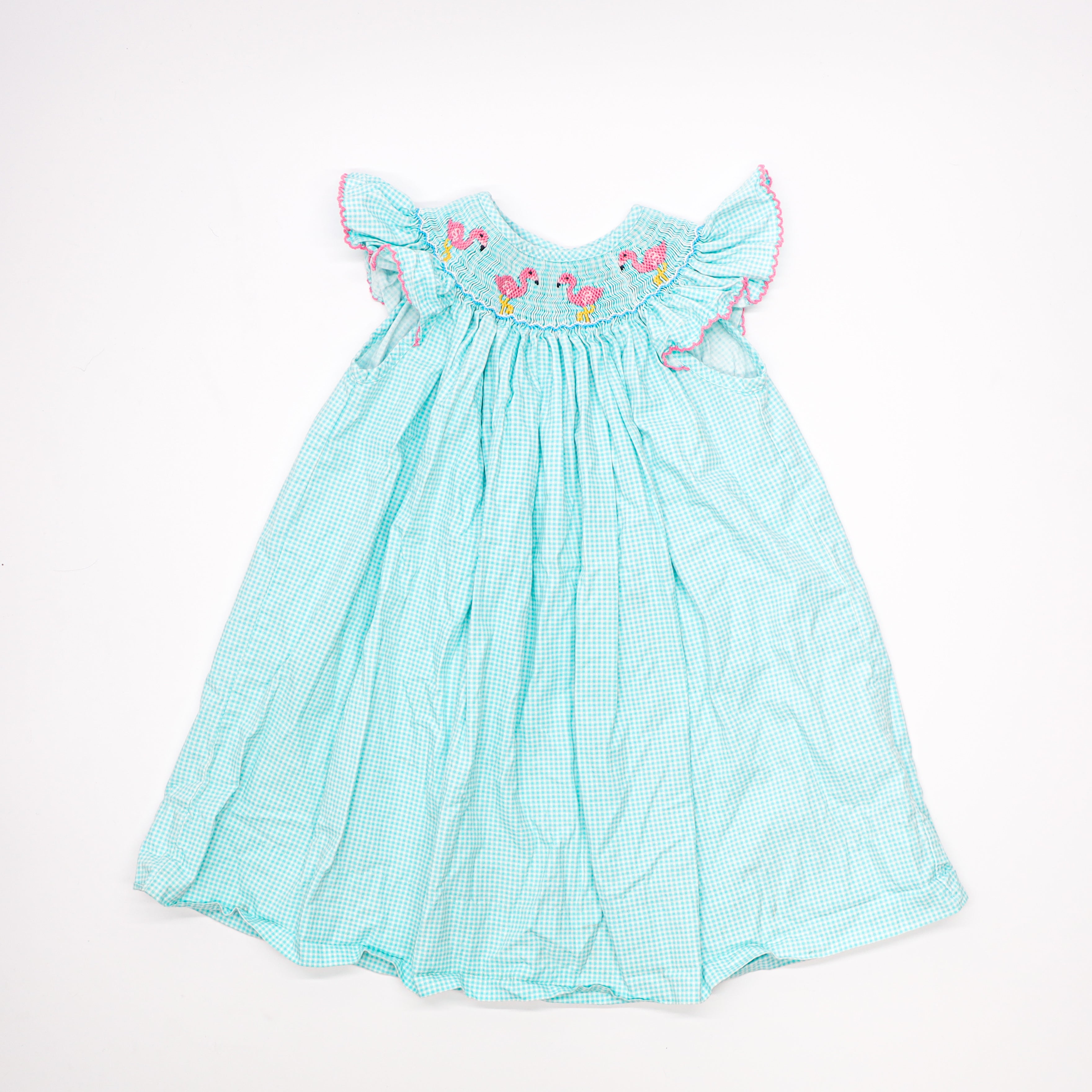 Petit Bebe Aqua Smocked Dress with Flamingos