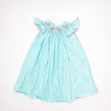 Petit Bebe Aqua Smocked Dress with Flamingos