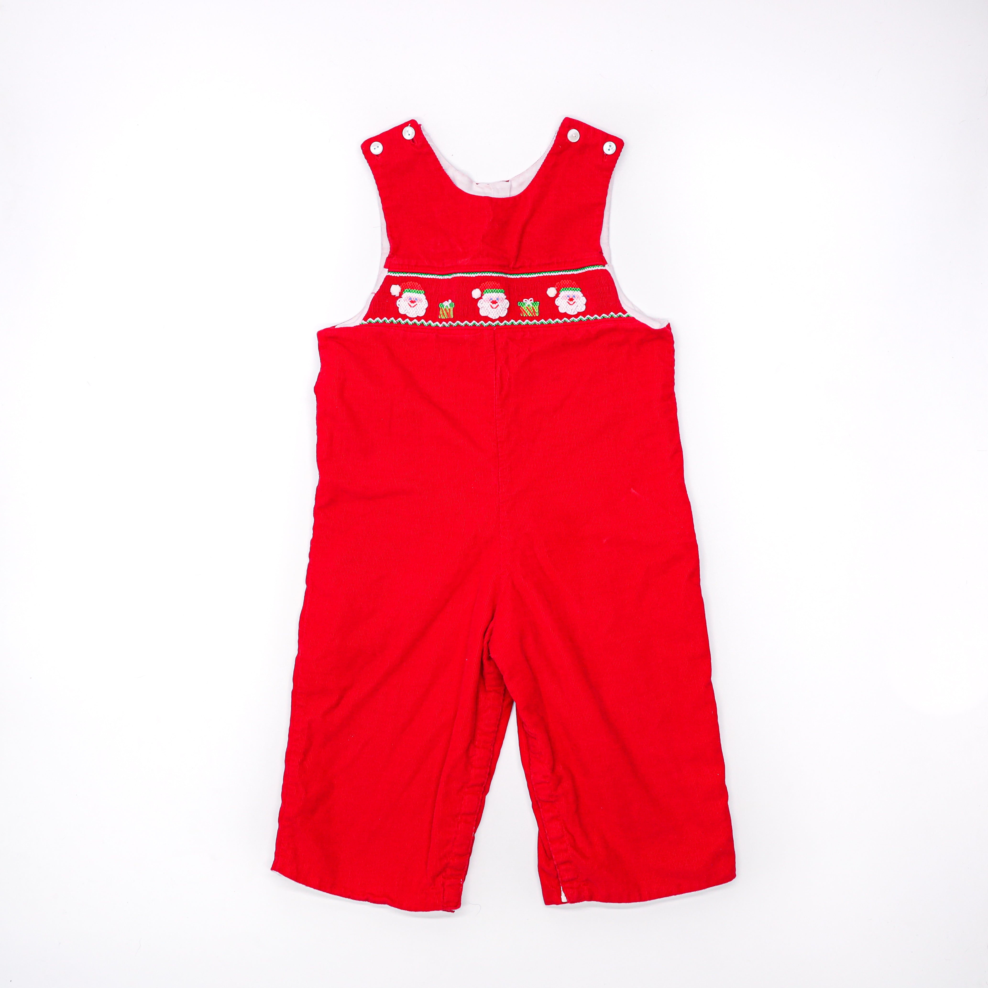 Petit Bebe Red Corduroy Jon Jon with Smocked Santas