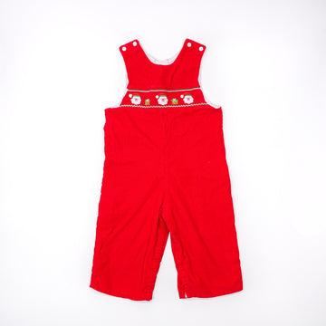 Petit Bebe Red Corduroy Jon Jon with Smocked Santas