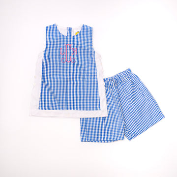 Blue Gingham Top & Bloomer Set