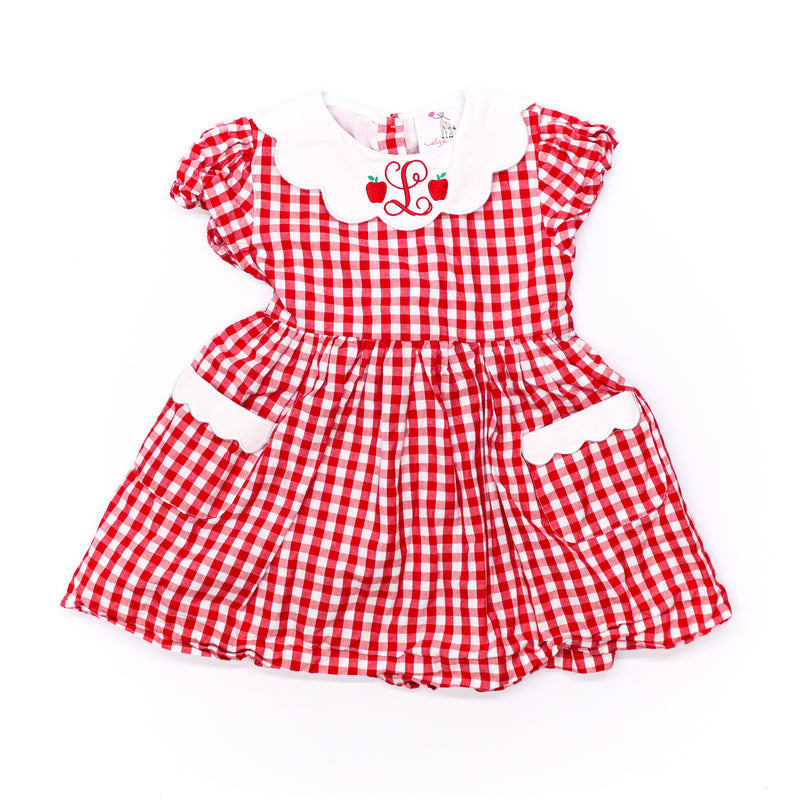 Eliza James Red Gingham Dress with Apple Embroidery