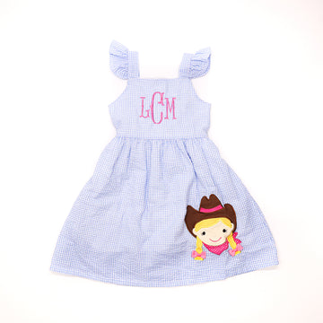 Blue Gingham Dress with Cowgirl