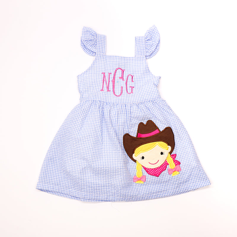 Blue Gingham Dress with Cowgirl