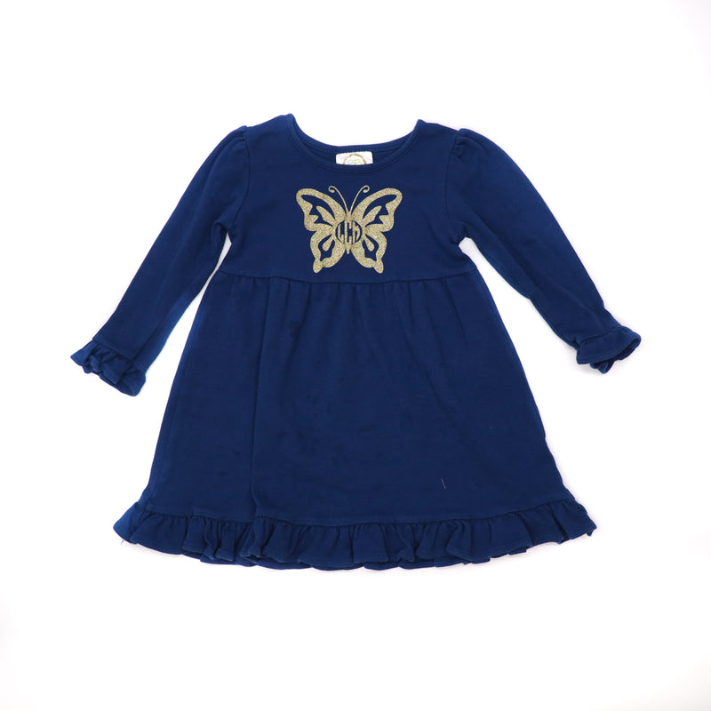Blanks Boutique Navy Cotton Dress with Butterfly Monogram