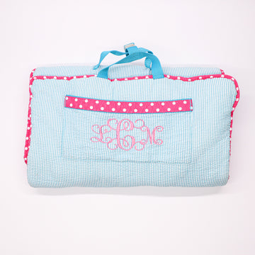 Mint Nap Mat in Aqua Seersucker